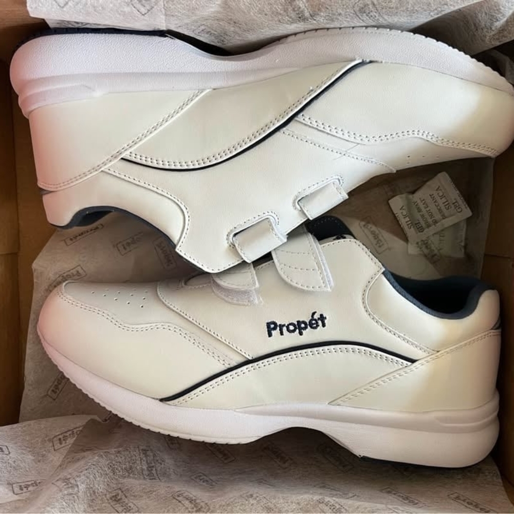 Propet White and Blue Tour Walker Strap Shoes